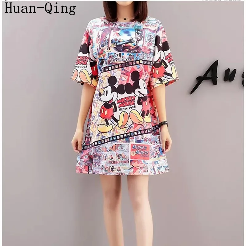 2019 женские летние топы Футболка Мультфильм Микки Маус длинная футболка модный