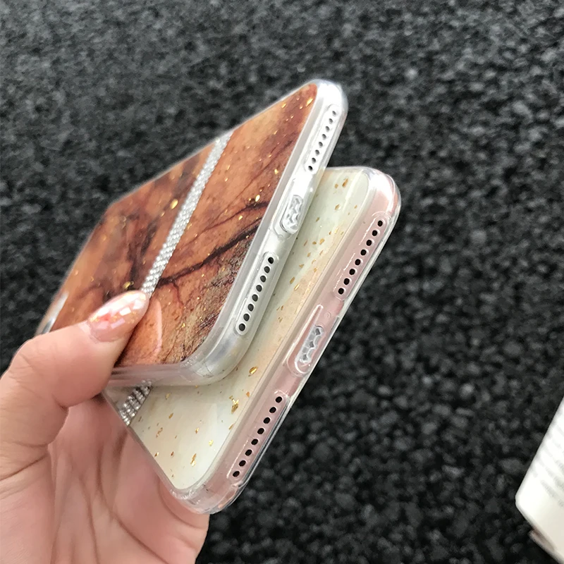 For case iphone x xs max xr Marble Stone Pattern Mobile Phone Case 6s 7 8 6 Plus Diamond Gold Foil Glitter Soft Funda |