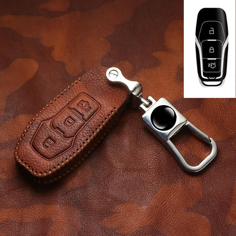 3 кнопки из натуральной кожи чехол для автомобильного ключа Ford Mustang aurus New Mondeo Smart Key
