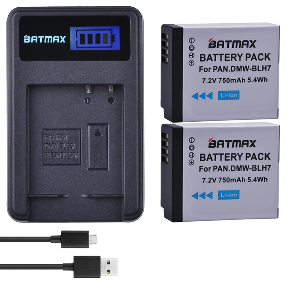 Batmax 2 шт. DMW BLH7 BLH7PP батарея + ЖК зарядное устройство USB для Panasonic Lumix BLH7E GM1 DMC GM5 GF7