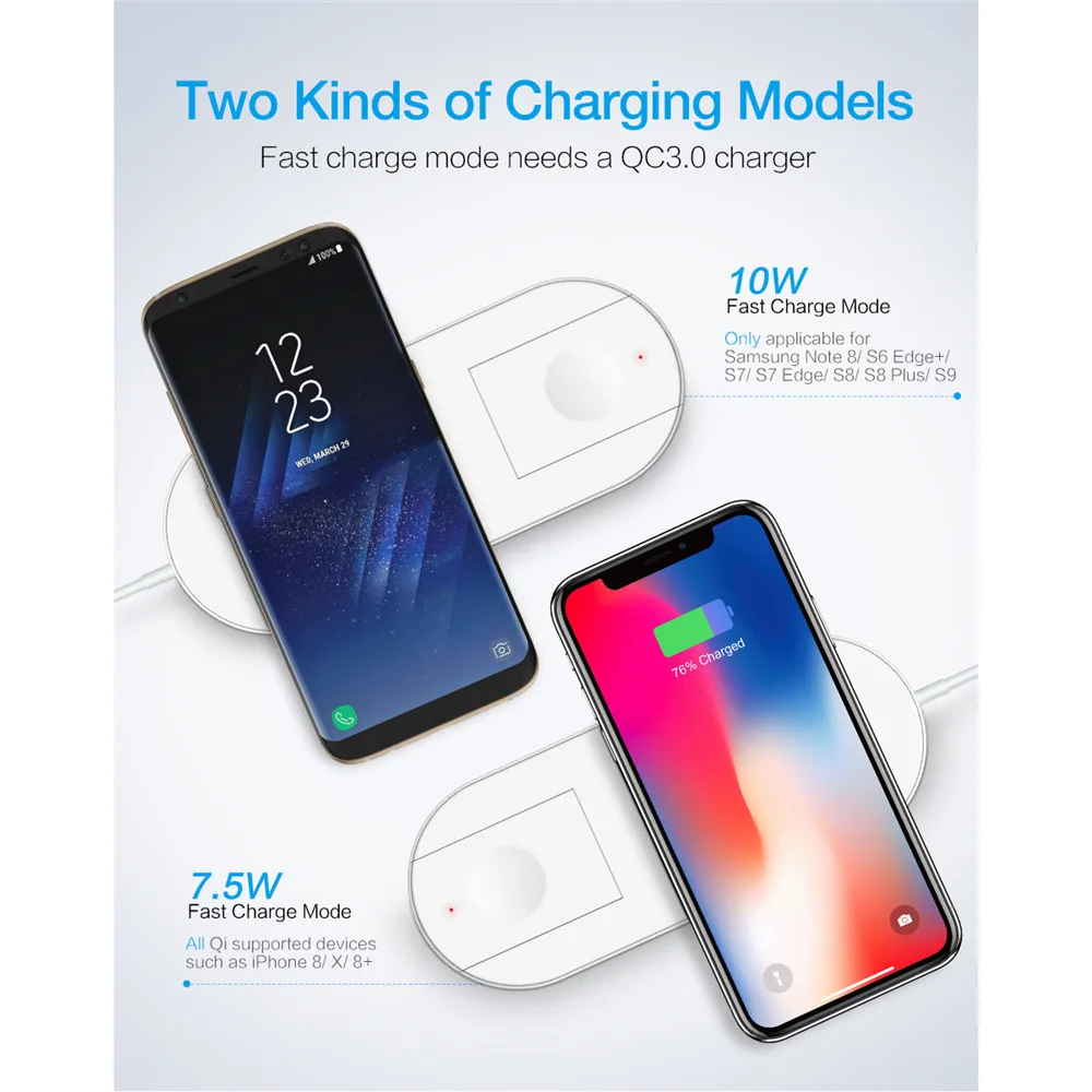 Vitog 2 в 1 Беспроводное быстрое зарядное устройство с кабелем для iPhone 8 Plus X Apple Watch