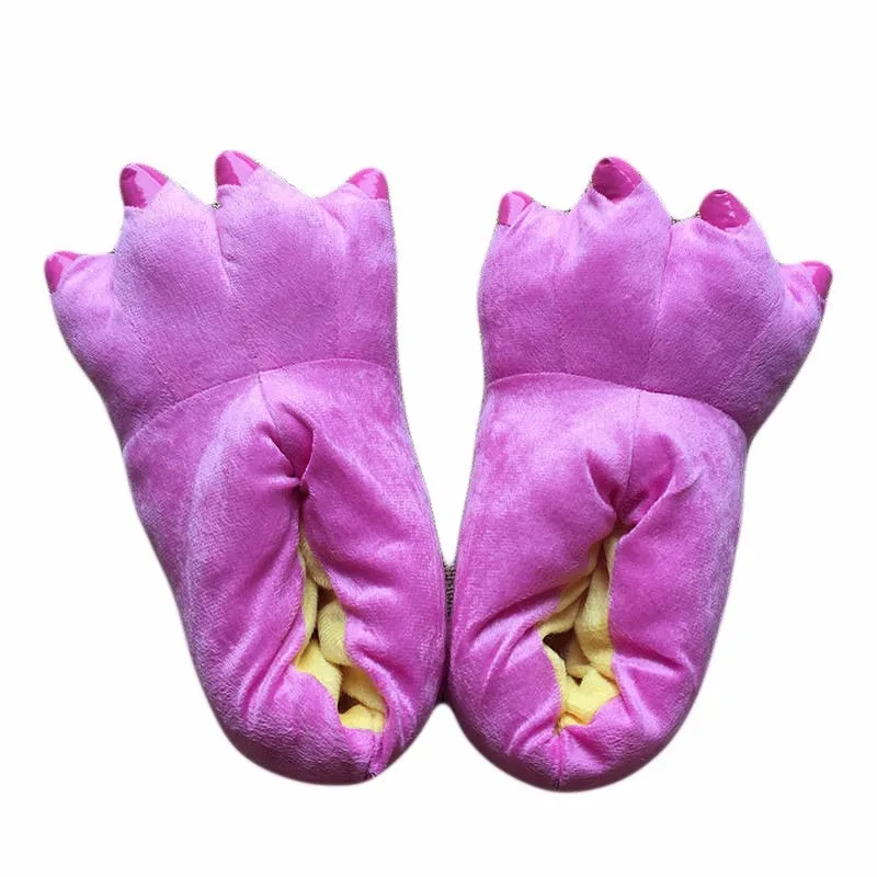 Rose Red Тапочки в виде животных для детей, взрослых, кигуруми, зимняя теплая пижамная обувь с героями мультфильмов, динозавр, жираф, корова, комбинезон с тигром, тапочки в виде лап - Цвет: Rose Red