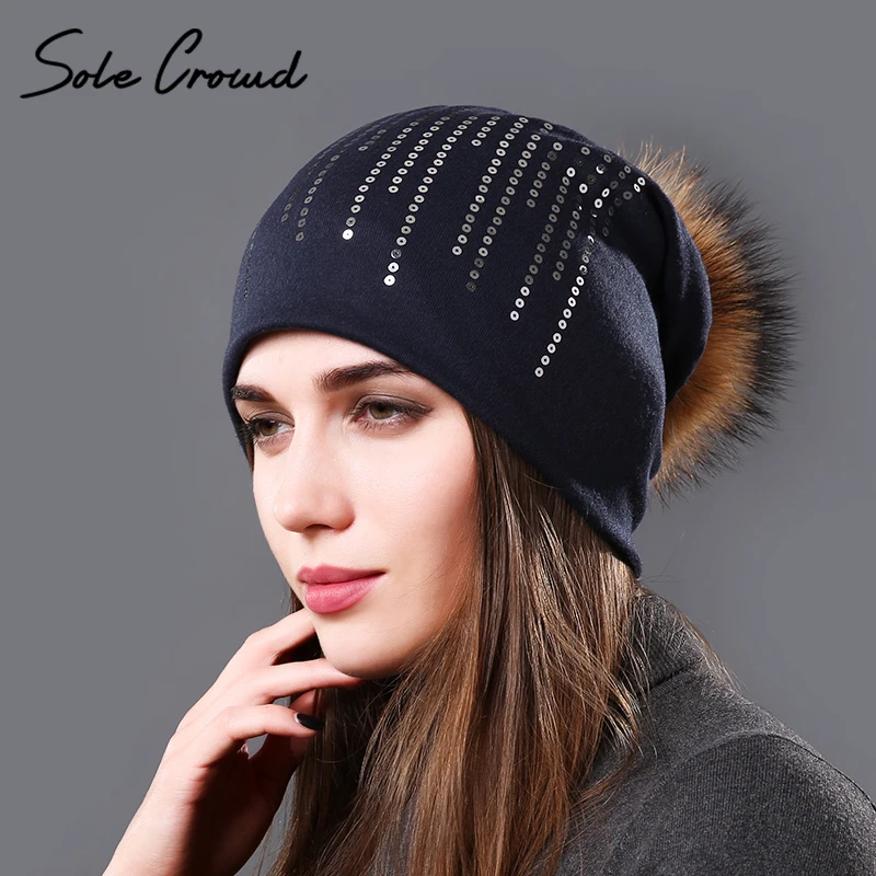 Женские шапочки на толстой подошве осень 2017 модные круглые шапки с блестками