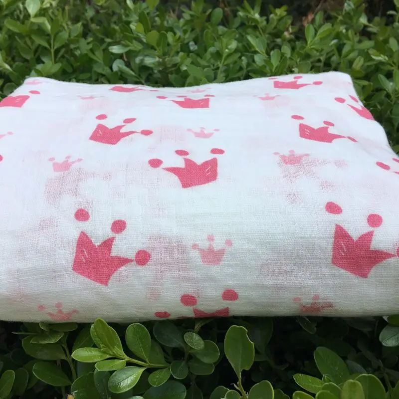 Pink Crown 100% Cotton Muslin Blankets Bedding Swaddling For Newborn Baby Blanket Swaddle Wrap Bath Towel | Мать и ребенок