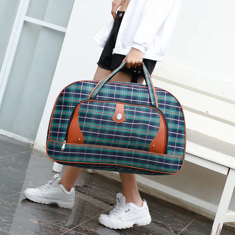 Клетчатая большая сумка для выходных дорожные сумки в стиле унисекс