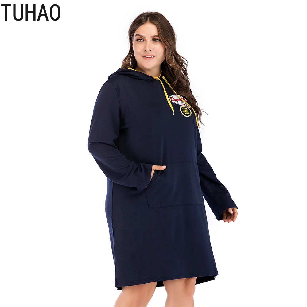Женское платье с капюшоном TUHAO Повседневное большого размера 5XL 4XL 3XL карманами и