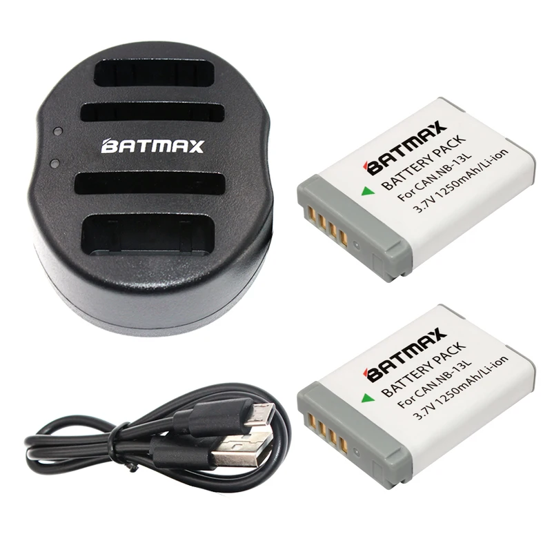 Batmax 2 шт. NB 13L батарея + USB двойное зарядное устройство для Canon PowerShot G5 X G5X G7 G7X G9 G9X.