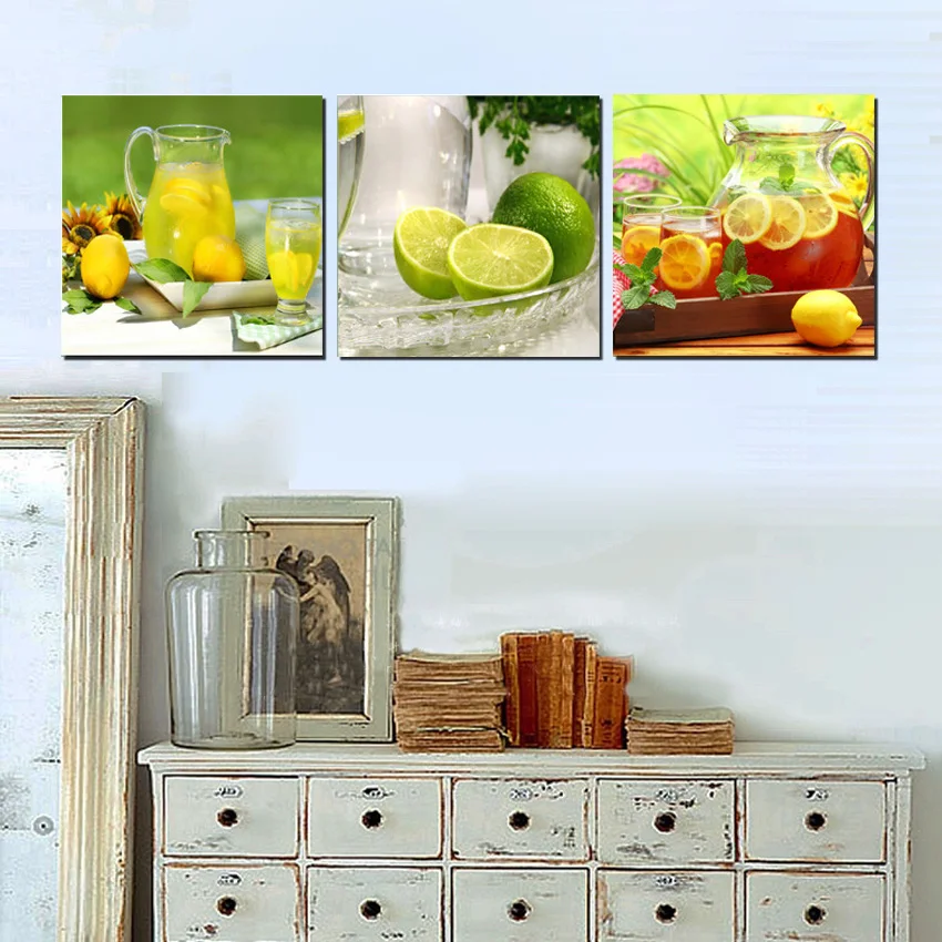 2017 украшения для кухни холст Современная Настенная живопись фрукты чай с лимоном