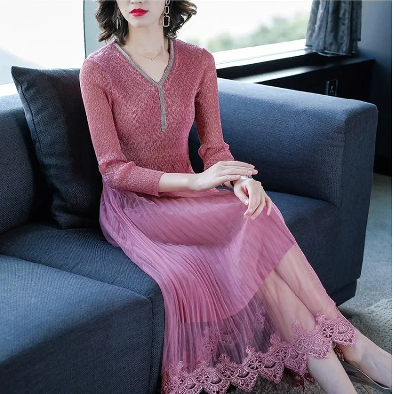 Женское кружевное платье со складками элегантное винтажное ажурное