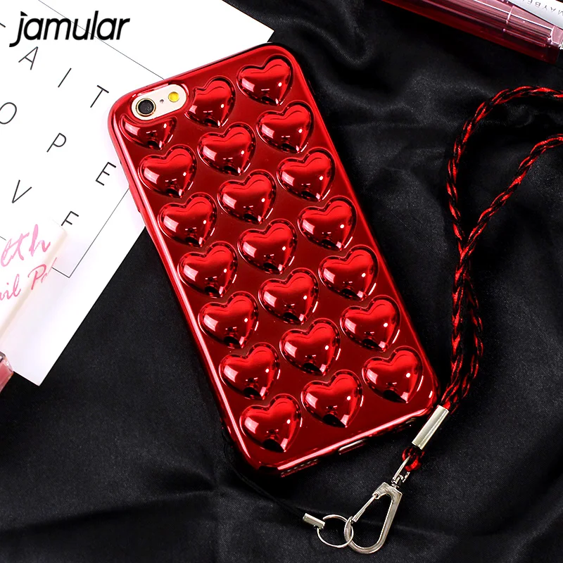 JAMULAR 3D Покрытие красное сердце силиконовый чехол для iphone 6 6s 7 Plus Мягкий ТПУ