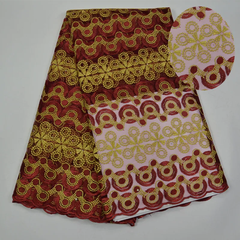 Последние Африканских Кружева Платье Блесток Вышитые вино Кружевной Отделкой