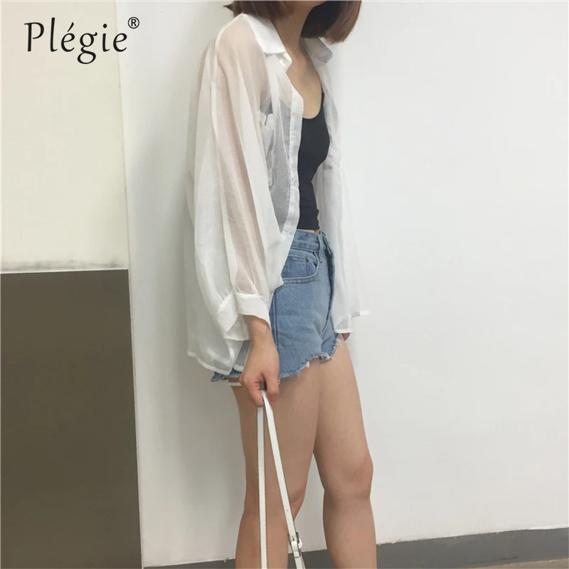 Женское пляжное кимоно Plegie с длинным рукавом белая блузка тонкая Солнцезащитная