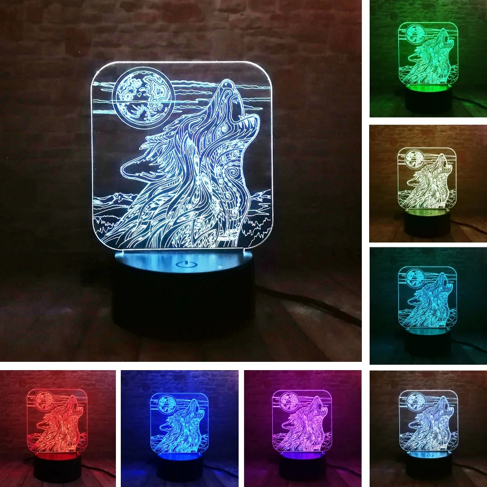 Luminaria Amroe 2020 хит полнолуние ночь волк 7 цветов градиент иллюзия свет стол спальня