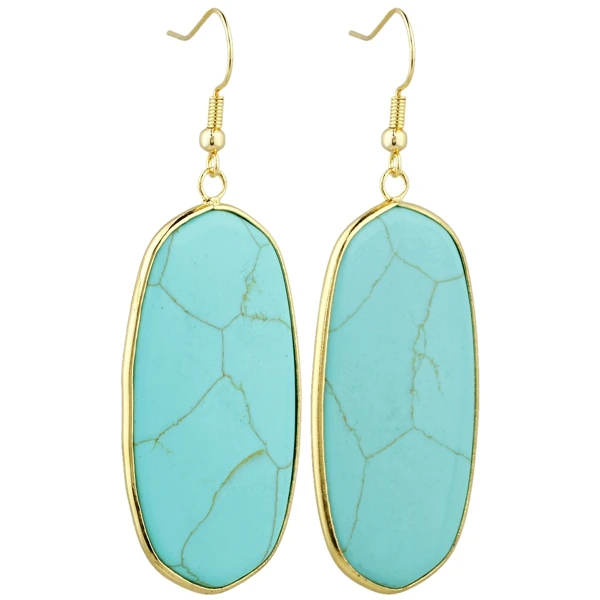 Turquoise TUMBEELLUWA женские каменные хрустальные висячие серьги Овальные, Исцеляющие чакры - Окраска металла: Turquoise