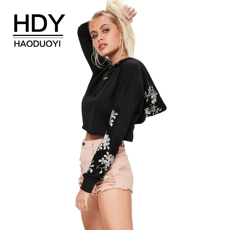 Женская толстовка HDY Haoduoyi черная Повседневная Толстовка с длинным рукавом и