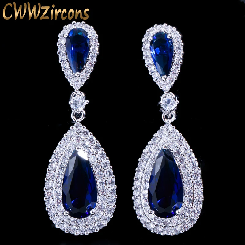CWWZircons/Великолепная длинная королевская голубая серьга из белого кубического
