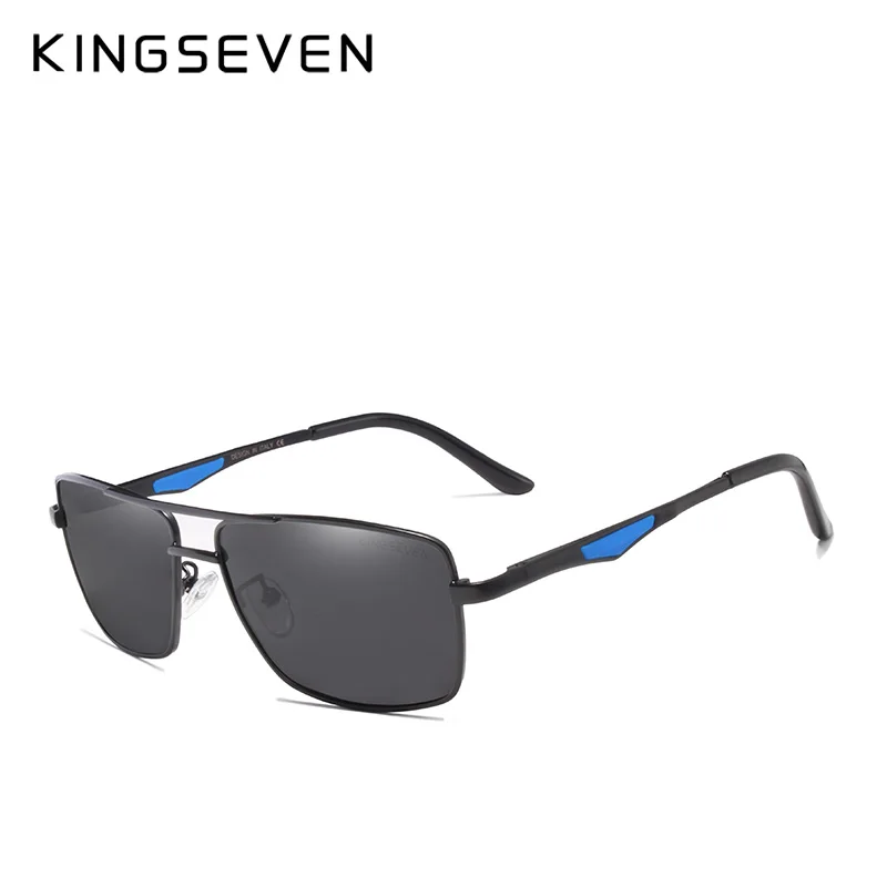 Мужские прямоугольные очки KINGSEVEN черные солнцезащитные из нержавеющей стали с