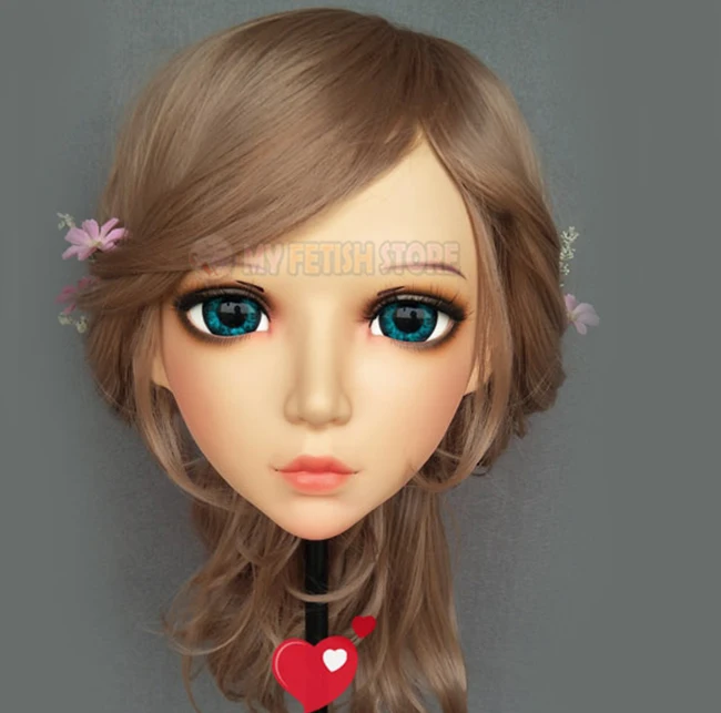 

(Yan-03)Female Sweet Girl Resin Half Head Kigurumi Mask With BJD Eyes Cosplay Japanese Anime Role Lolita Mask Crossdress Doll