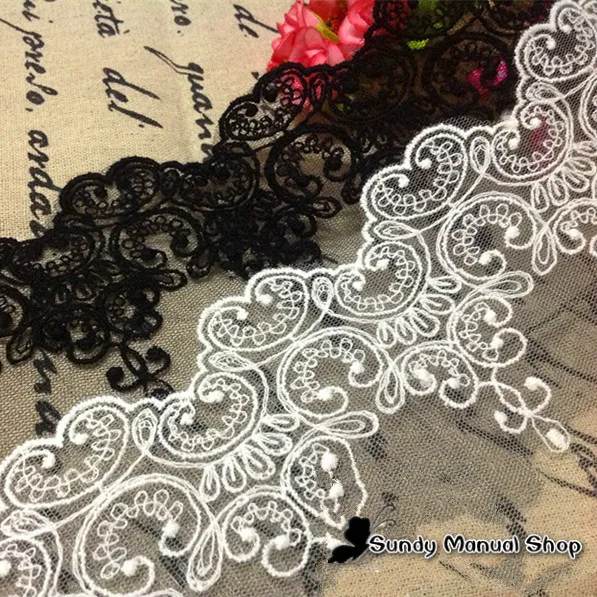 Кружевная лента Saundylasi белая/черная полиэстер/хлопок 10 см