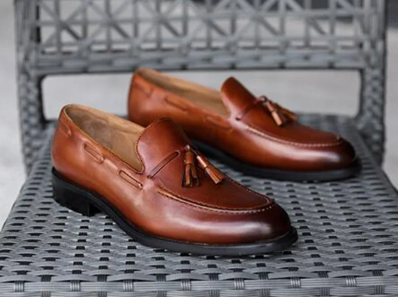 KRUSDAN New Tassel Men Genuine Leather Handmade Slippers Dress Shoes Business Wedding Men's Loafers British Smoking Flats | Обувь