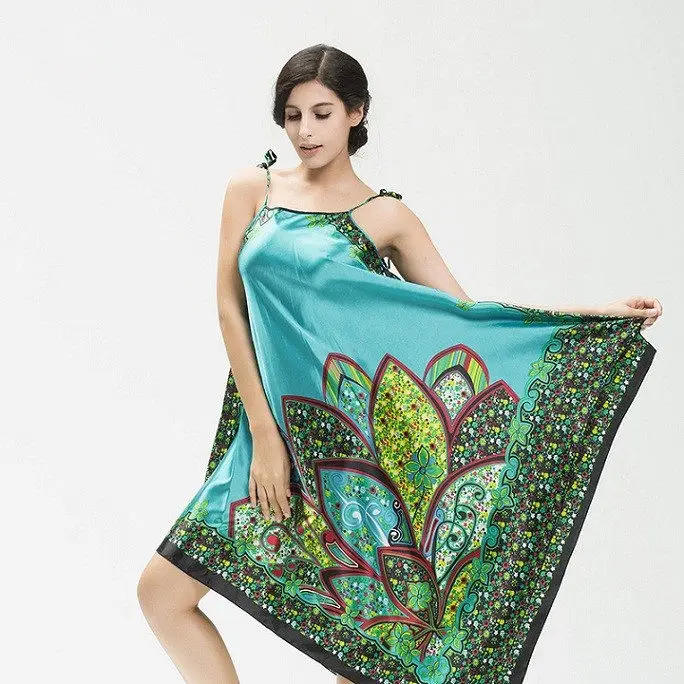 

Summer Women's Night Robe Fashion New Chinese Style Bath Gown Faux Silk Nightgown Sleepwear Mujer Pijama One Size Flower Y8645