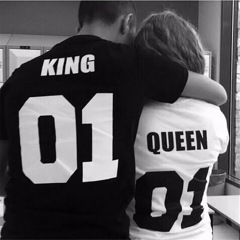 

2017 new style fashion King queen design print fashion cotton short sleeve couple T-shirts