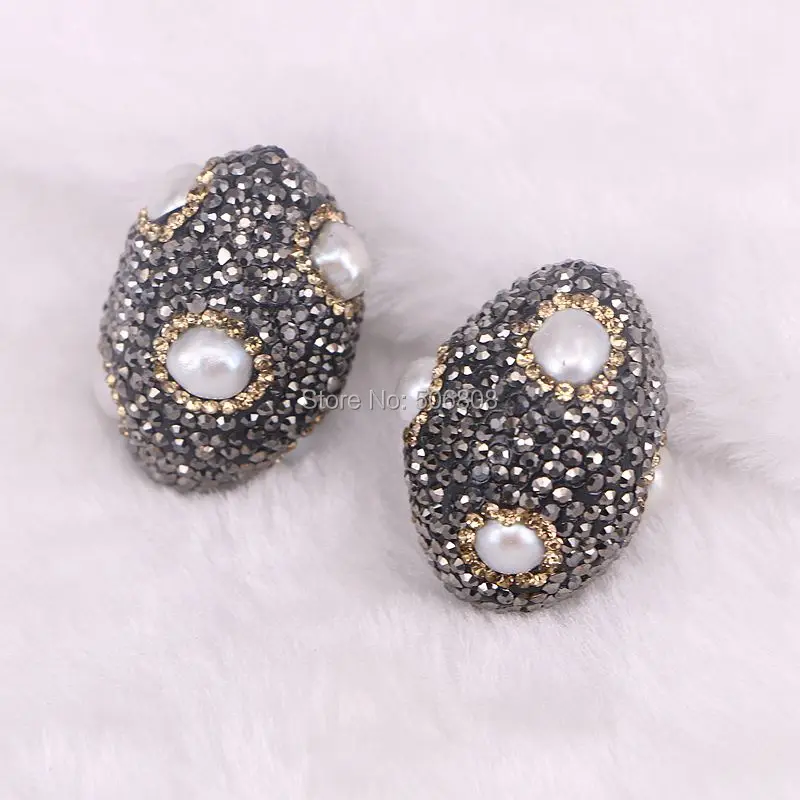 6 шт овальной формы Pave жемчужина со стразами бусины ювелирные изделия кристалл