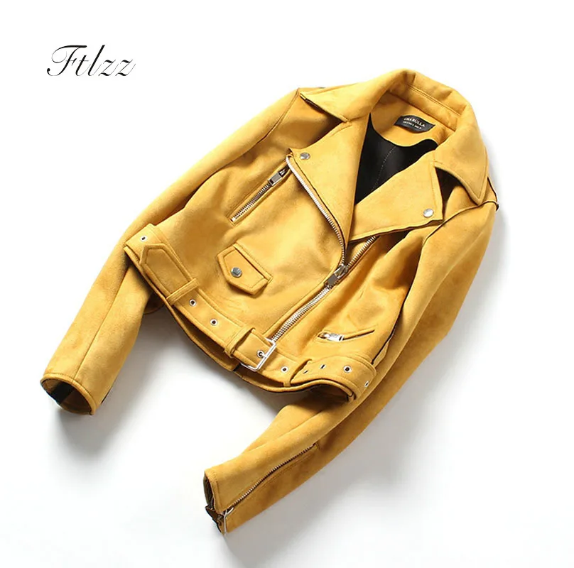 Куртка из замши весна-осень женская мотоциклетная куртка женщин узкого кроя с длинными рукавами розовая черная куртки для байкеров факсу пальто женское.