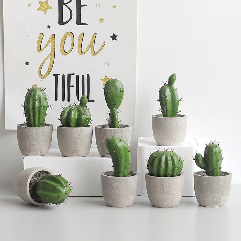Artificial Cactus Potted Plant Cute Fake Nordic Home Garden Decor Succulent Plants for Farmhouse Office Desktop |