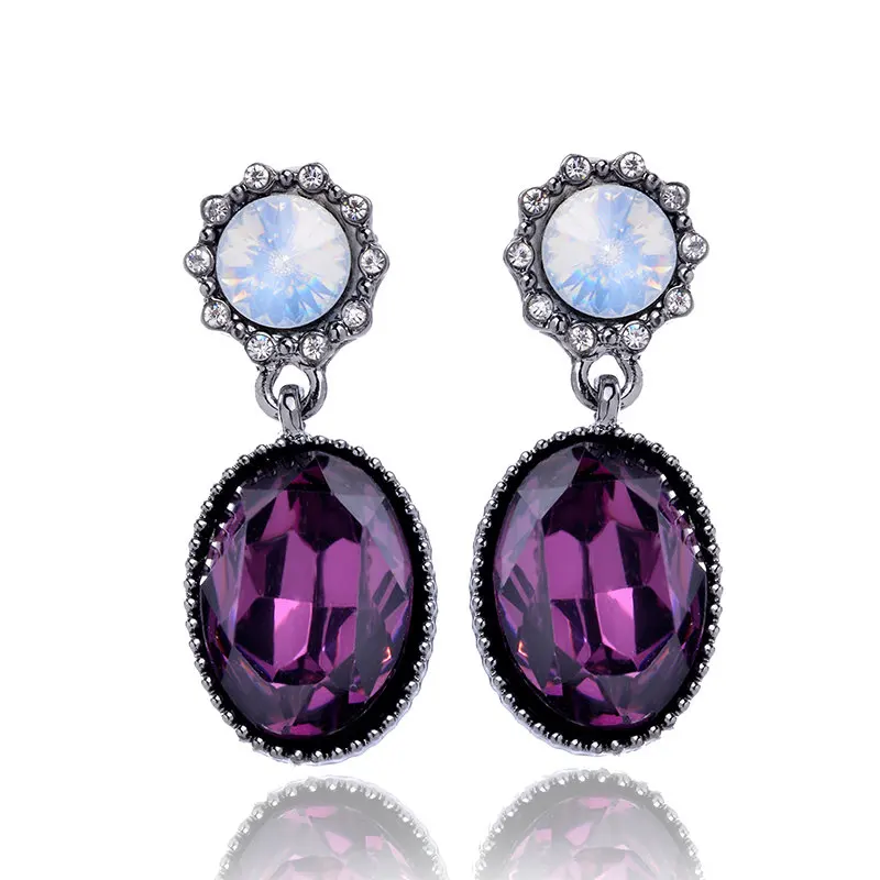 9 Colors Opal Stud Earrings Shinning Elegant Lovely Gun Black Water Drop Oval Gem for Women Earrings|earring card|earrings eyebrowgem fashion |