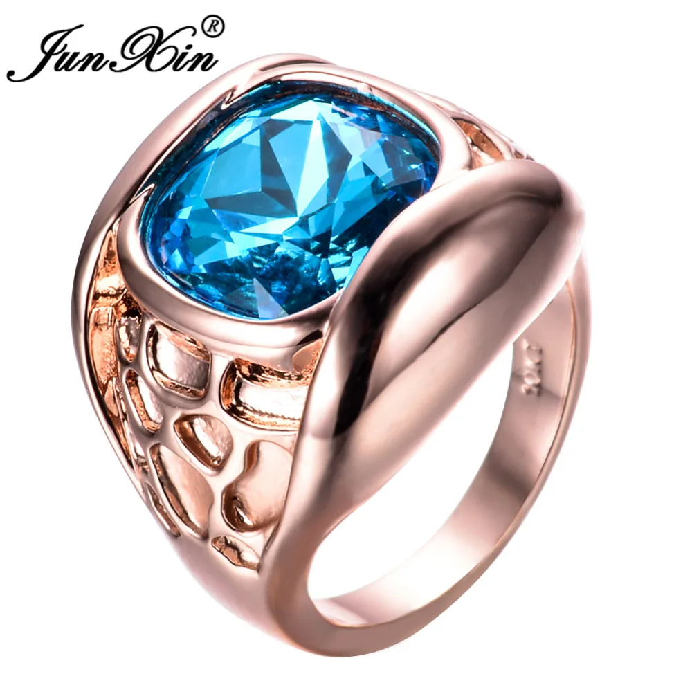 JUNXIN модное для женщин и мужчин светло-голубое квадратное циркониевое кольцо