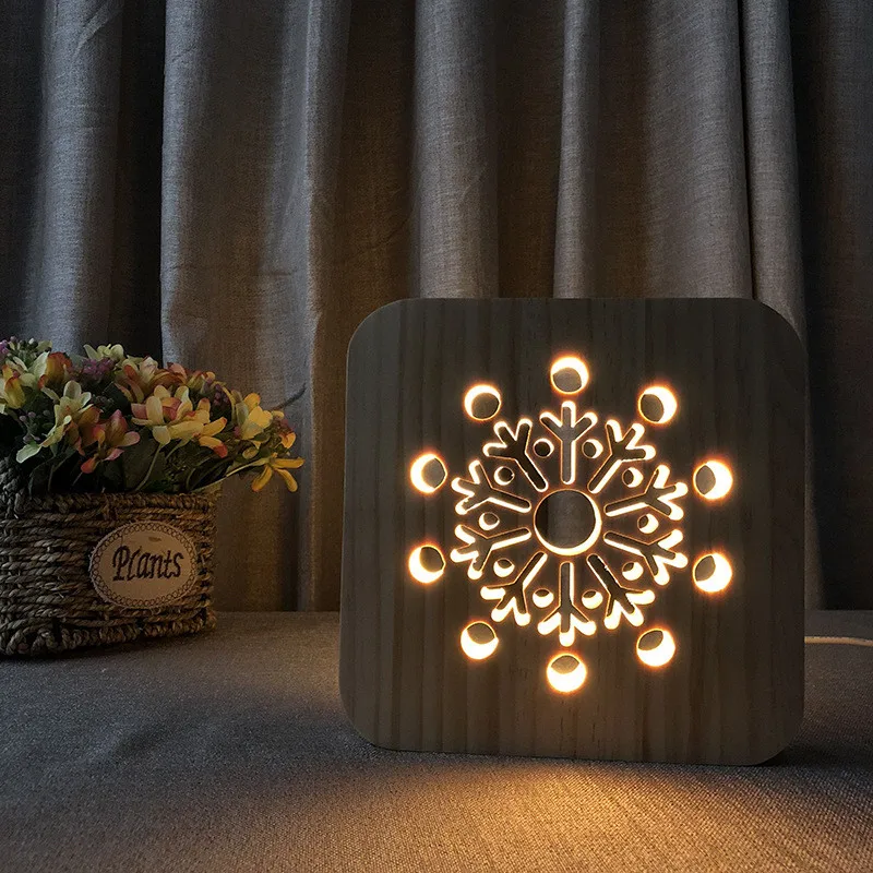 

Fashion 3D Christmas Snowflake Lamp High Quality Wood LED Night Light USB Nordic Style Table Lamps for Home Decoration luminaria