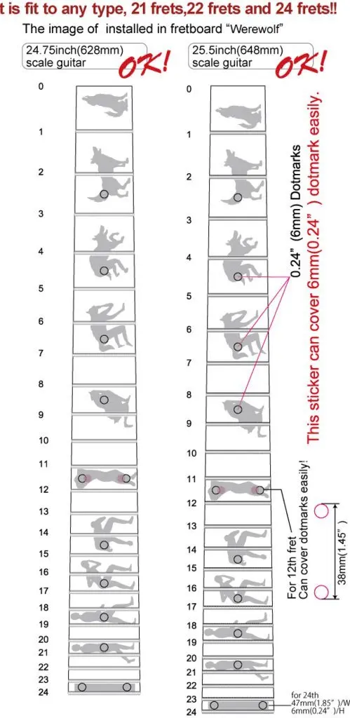

Fretboard Markers Inlay Sticker Decals for Guitar- Werewolf