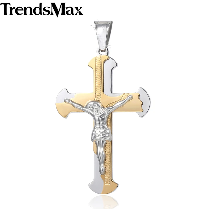 KP600 Trendsmax Мужская Подвеска Крест Иисуса из нержавеющей стали подвески серебро/золото Цвет Мужская мода ювелирные изделия KPP3 - Окраска металла: KP600