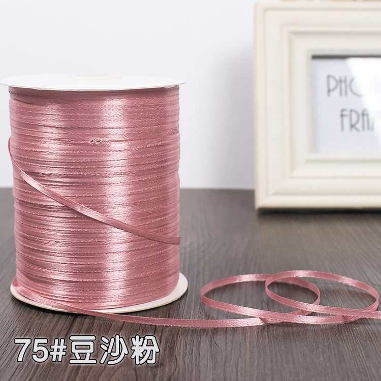 Coral Pink 3 мм ширина бордовые атласные ленты 22 метра швейная ткань подарочная упаковка «сделай сам» ленты для свадебного украшения - Цвет: Coral Pink