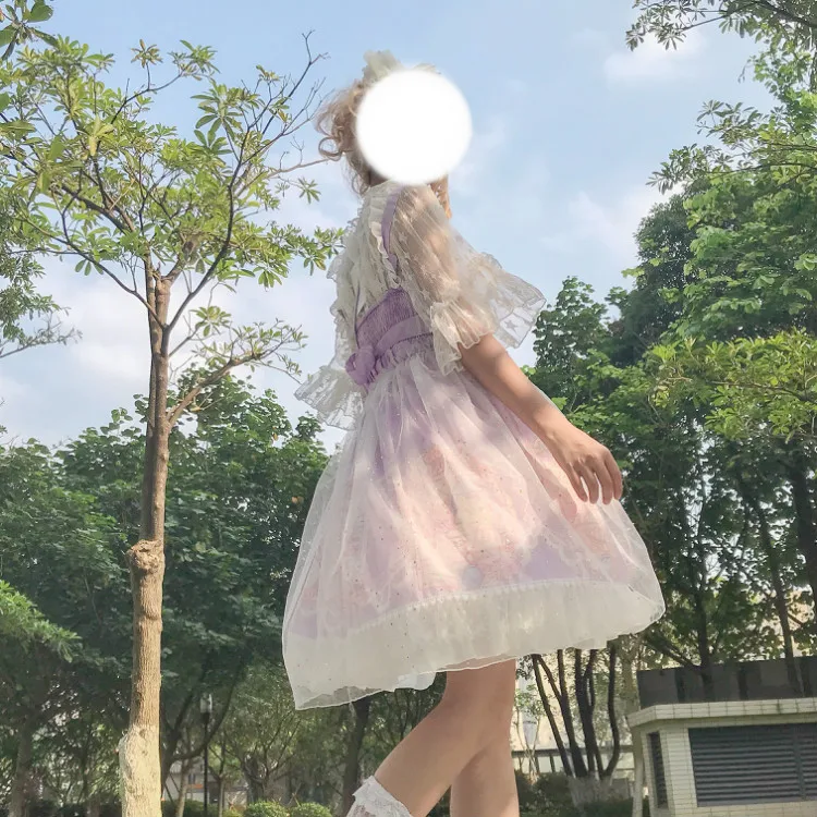 Kawaii японская Лолита АО платье женская летняя обувь мягкой сестра ветер милые с рисунком кошки с бантом в стиле «лолита» с ремешком и милым милое платье