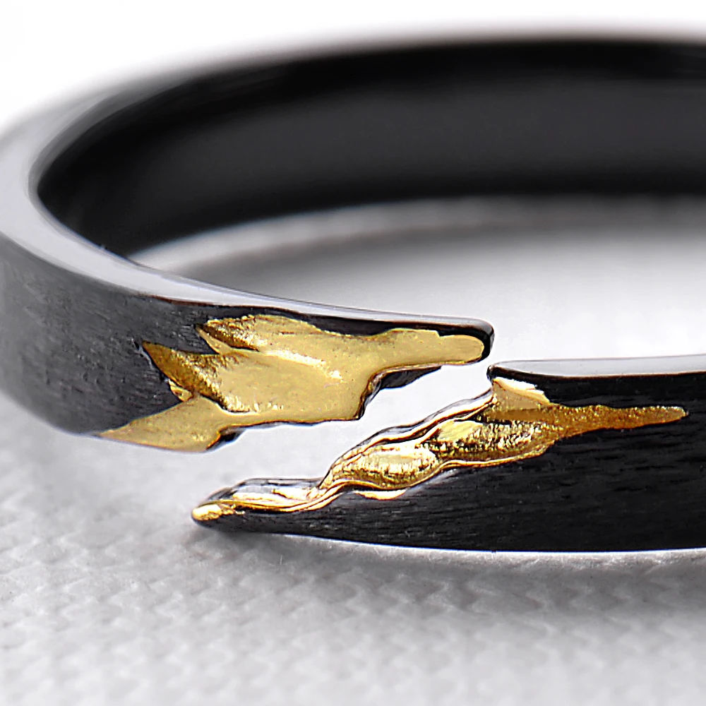 Thaya S925 Серебряное Золотое кольцо с трещинкой старинное черное дерево ручная