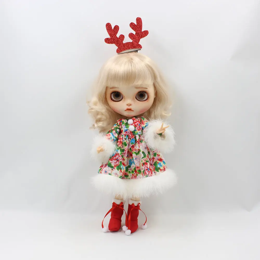 Blyth doll icy licca merry christmas платье с цветами Красная Зимняя одежда Подарочная игрушка подходит для куклы 1/6