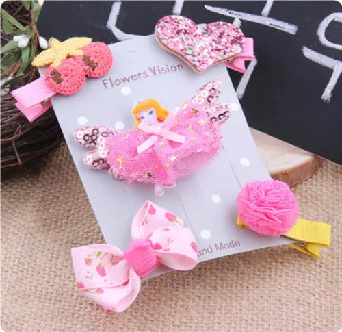 5Pcs Newborn Kids HairPins Cute Hair Accessories Baby Girl Cartoon Princess Motifs Clip Set Headband Gift For | Мать и ребенок