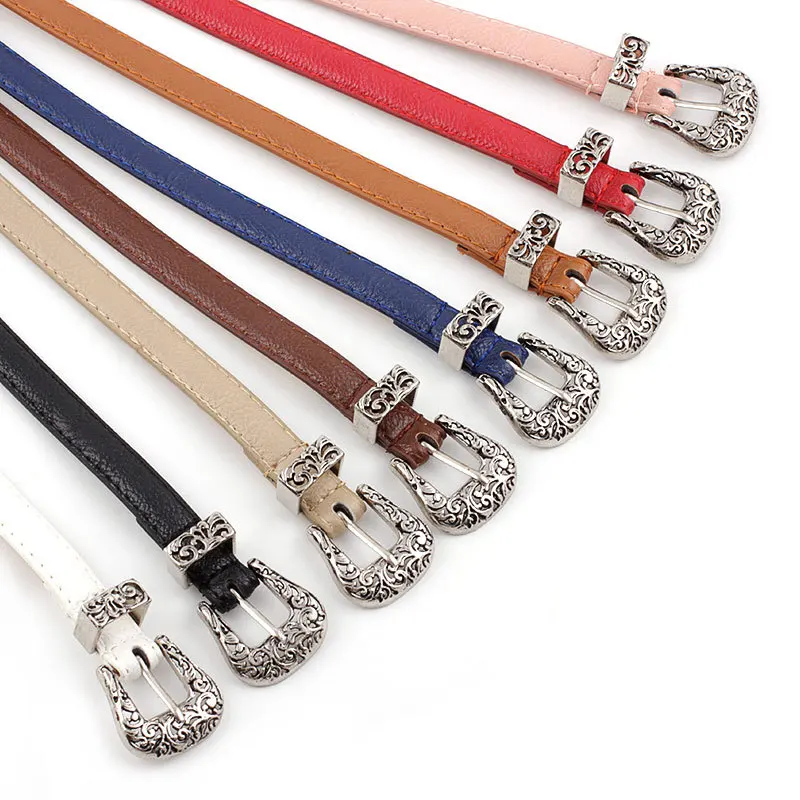 The latest retro pin buckle belt Korean version of Joker ladies pu belts fashion decorative carved faux leather | Аксессуары для