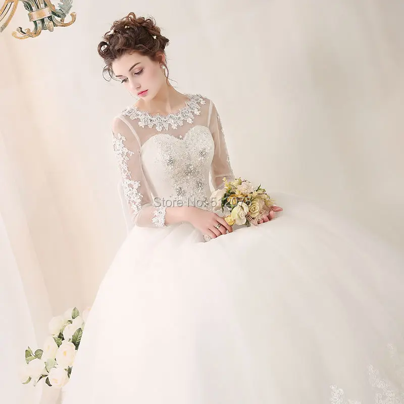 

Noble Real Photo Scoop Neck Appliques Long Sleeves Long Wedding Dresses 2021 Beaded Lace UP Ball Gown Wedding Gowns SML112801