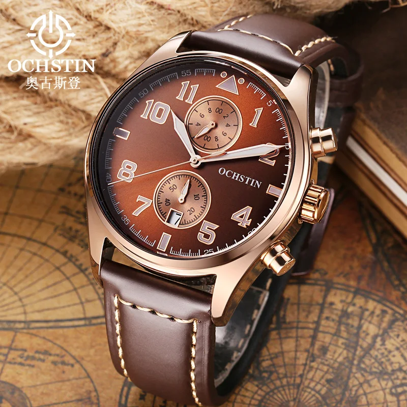 OCHSTIN из натуральной кожи спортивные Для мужчин s часы лучший бренд класса люкс