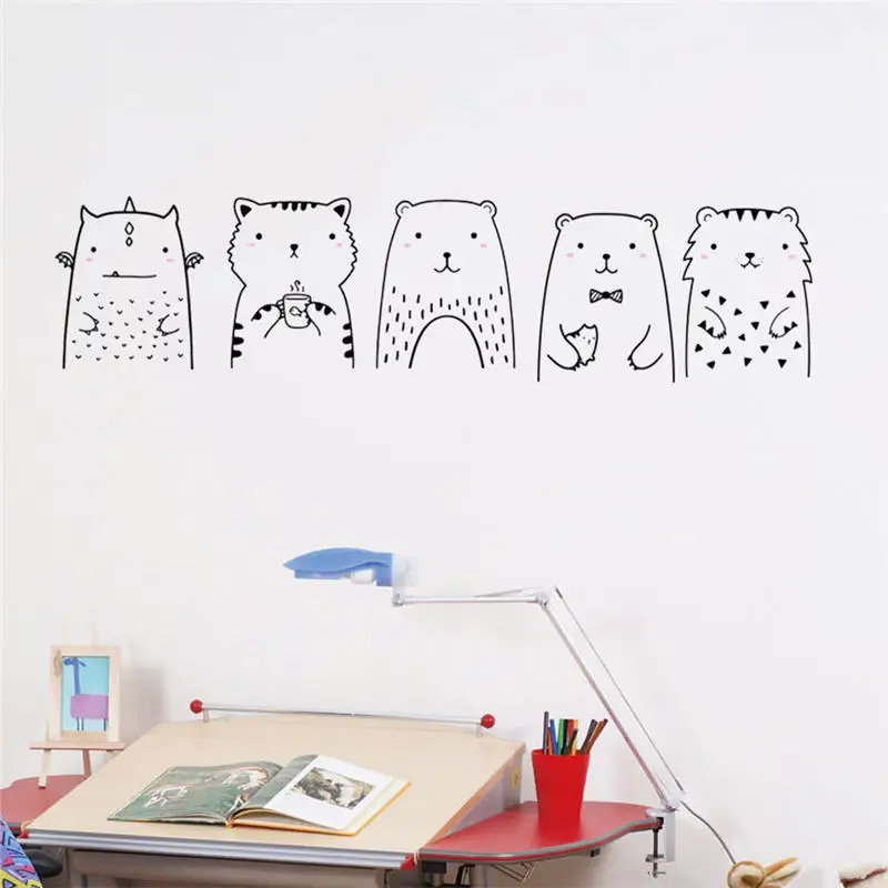 Мультяшные животные DIY настенные стикеры художественный плакат для детской