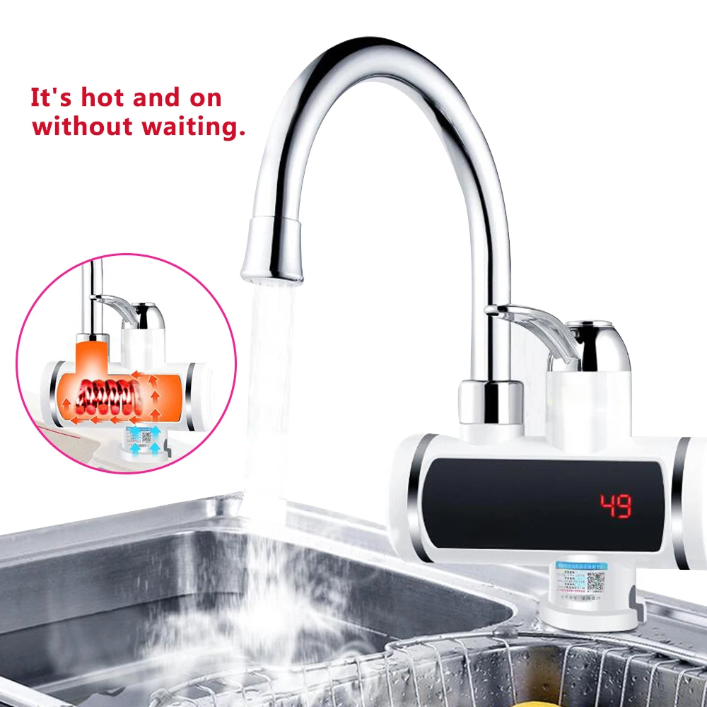 

360 Rotation Water Heater Tap Bathroom Kitchen Faucet Temperature Display Digital Tankless Instant Hot/Cold Water Heater Faucet
