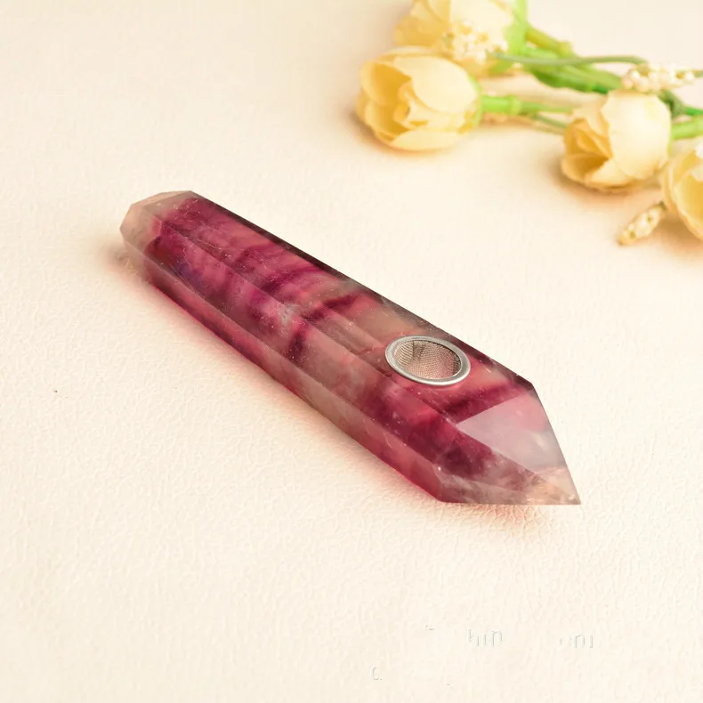 

Natural purple fluorite cigarette holder pipe Quartz Crystal Decoration Labradorite Stone Smoking Pipe To Heal