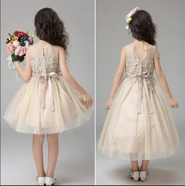 

2018 new pettiskirt flower girl evening dress champagne flower girl princess dress summer dress bud silk yarn girl piano costume
