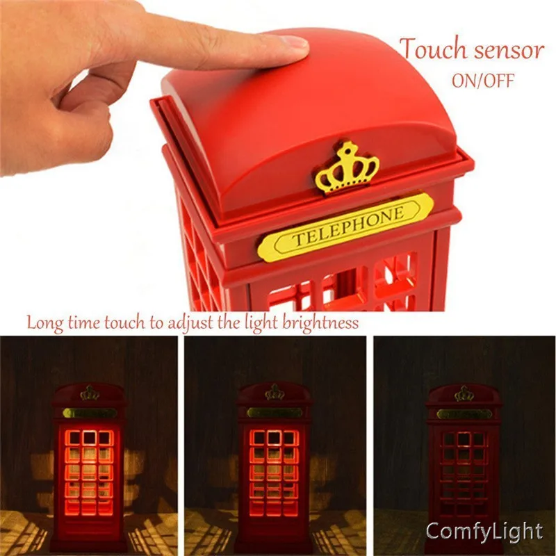 Регулируемый ночник в стиле ретро Лондонская телефонная будка рождественский