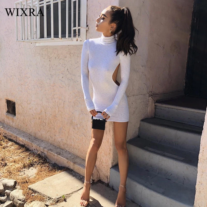 Женское платье с высоким воротом Wixra облегающее длинным рукавом и открытой