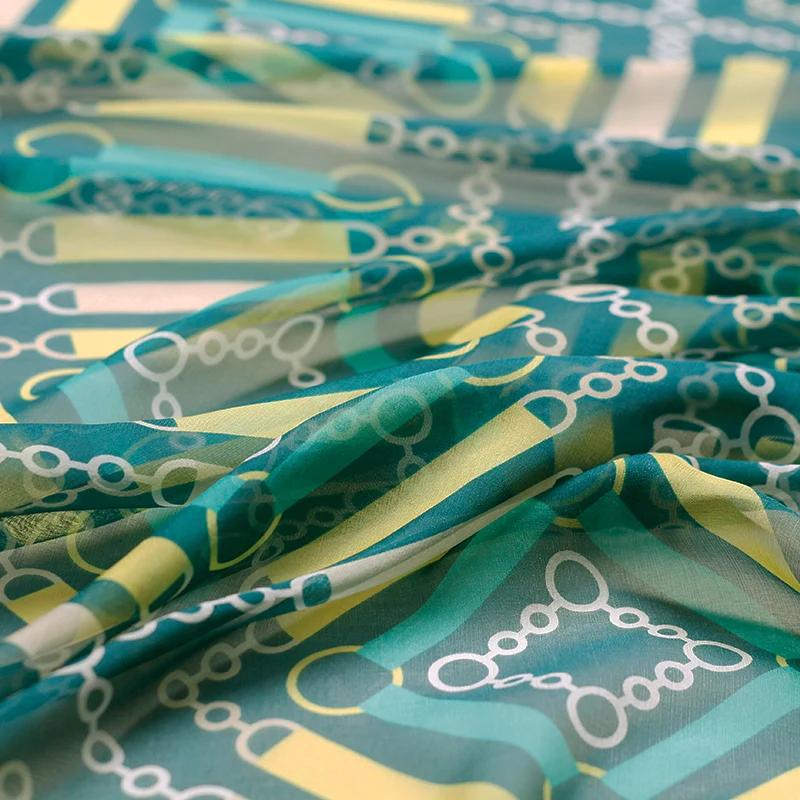 Высококачественная зеленая цепочка с цифровым принтом шифоновая ткань для