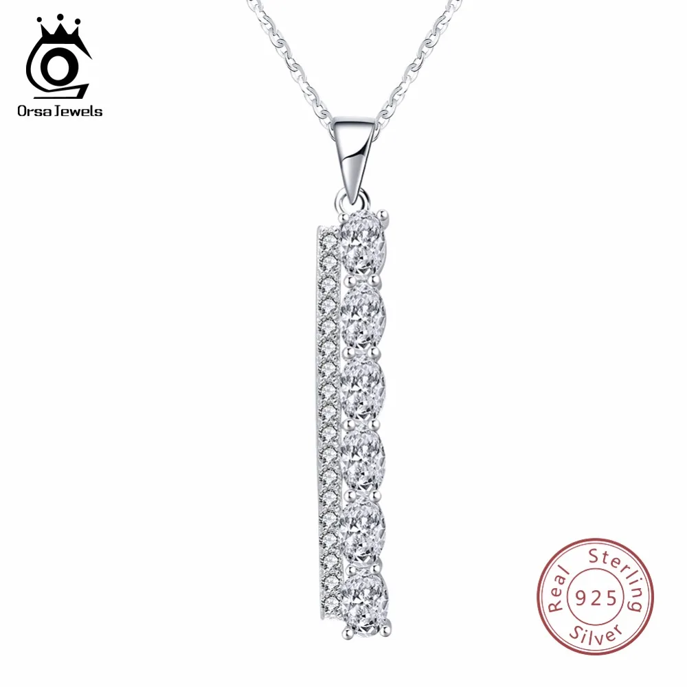 ORSA JEWELS, высокое качество, Женское Ожерелье из настоящего 925 пробы, серебряное ожерелье и подвеска, AAA CZ ожерелье s с 45 см цепочкой, Женские Ювелирные изделия SN62